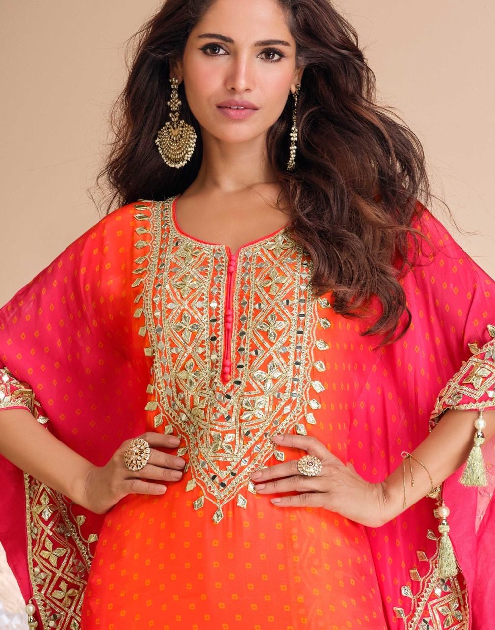 Pure Viscose Natural Crepe Silk Hand-embellished gota patti work with hand mirror work
