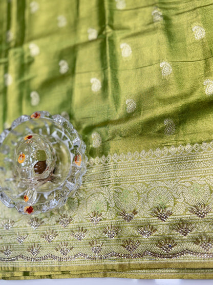 Rich Tissue Silk Saree with Heavy Zari Weaving and Ornate Border for Women