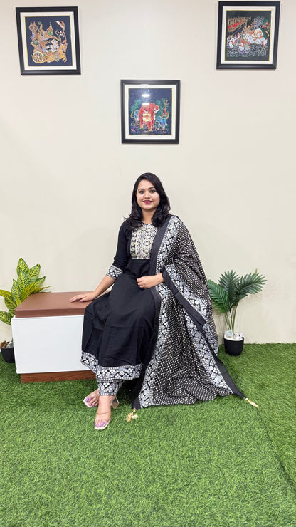 Rayon Kurta Pant Dupatta Set with Dori Embroidery and Chanderi Foil Print Dupatta – Sizes M to XXL
