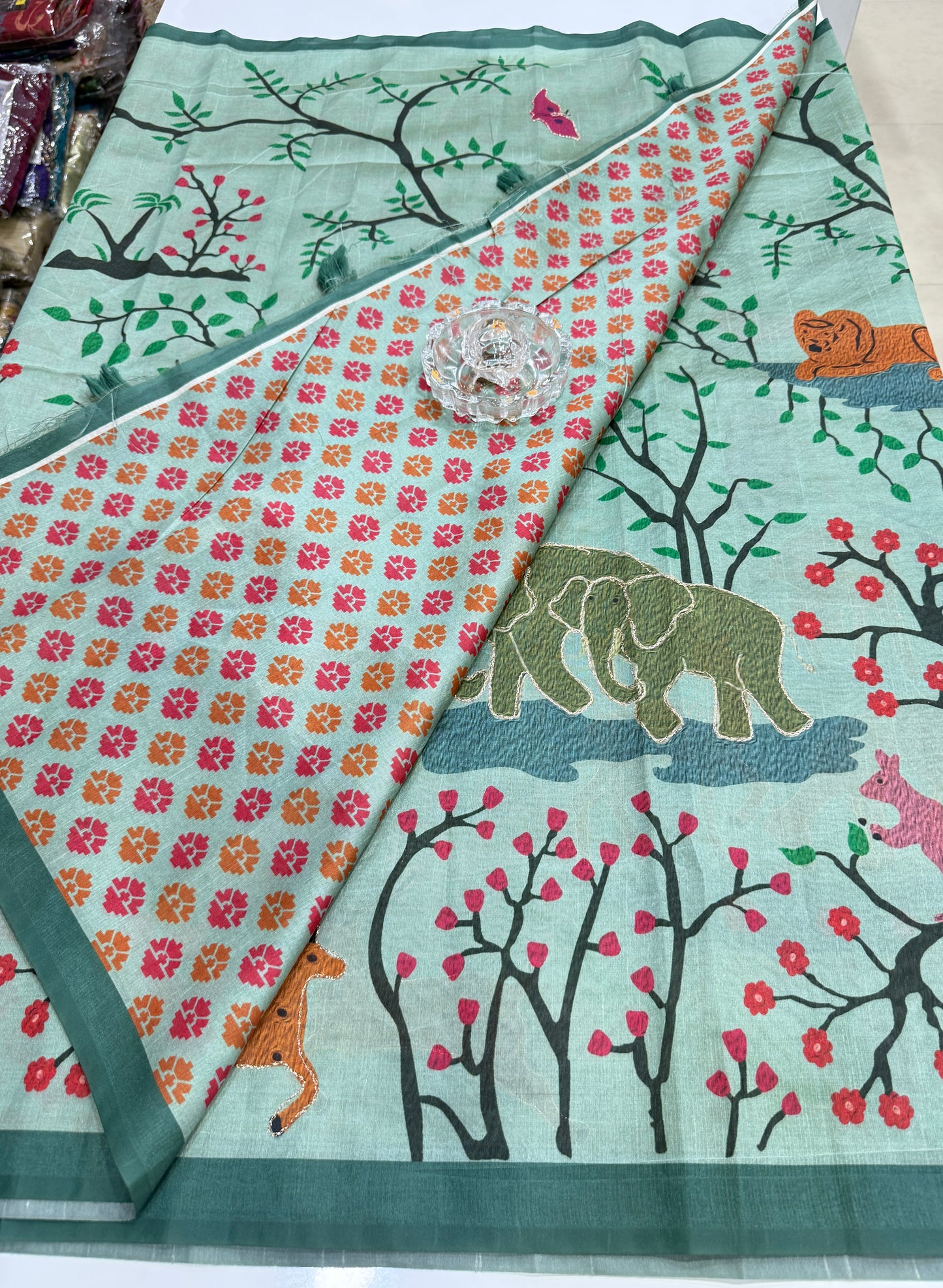 Assam silk saree for women with aari embroidery and paithani motifs, festive wear saree with blouse