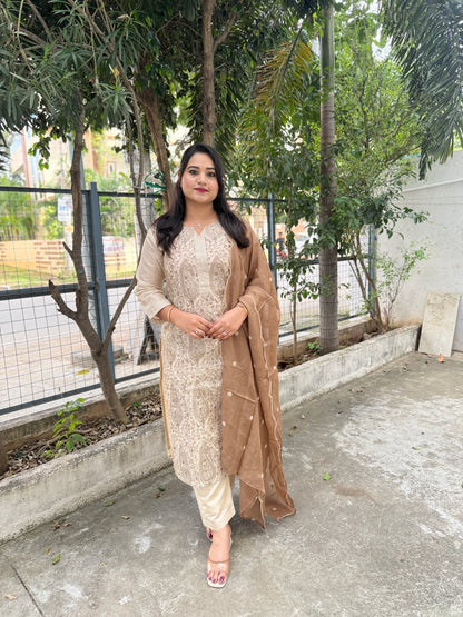 Jamdani Cotton-Lined Kurta Set with Handwoven Motifs and Dupatta – Elegant Festive Ethnic Wear for Women