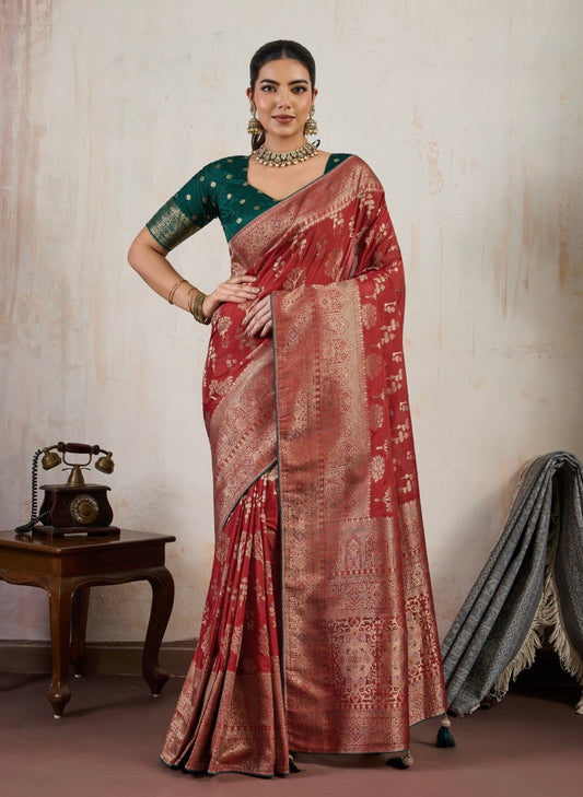 Soft Makhmal Silk Saree with 11-Shade Meenakari Weaving and Grand Pallu – Heritage Wedding Saree for Women