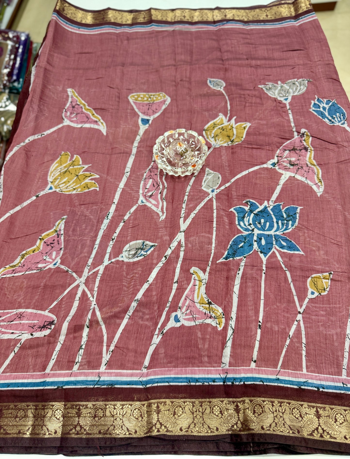 Chennuri silk style printed saree with traditional artwork border and unstitched blouse fabric for women