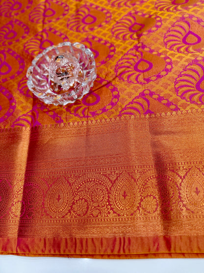 Bridal Soft Silk Saree with Jacquard Weaving & Contrast Border for Women