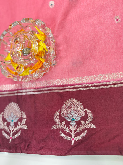 Banarasi Semi Raw Mango Silk Saree with Zari Buta Meenakari Work and Brocade Blouse – Festive Wear