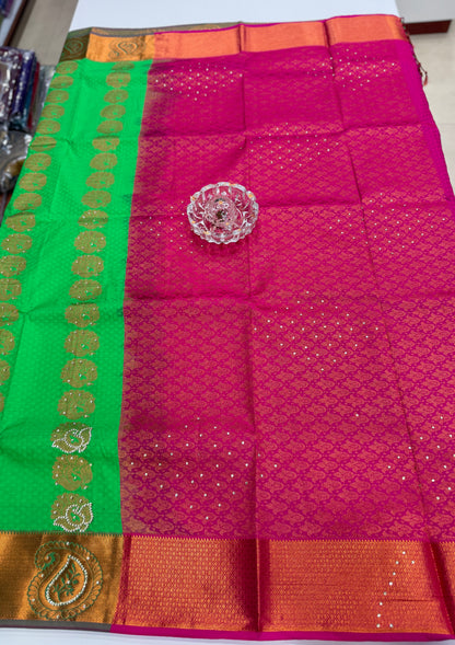 Soft Silk Saree with Cutwork and Stone Embellishments for Women