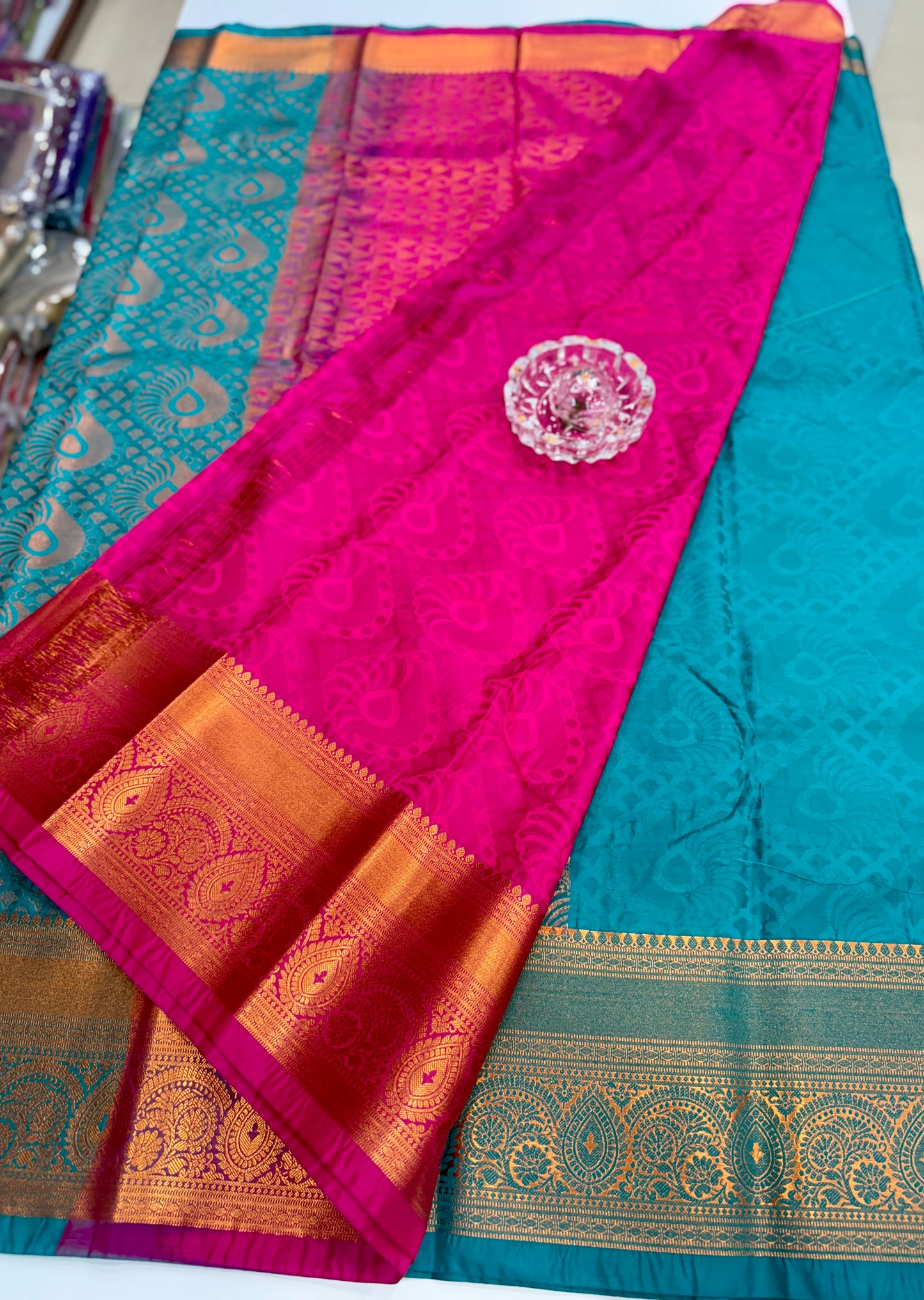 Bridal Soft Silk Saree with Jacquard Weaving & Contrast Border for Women