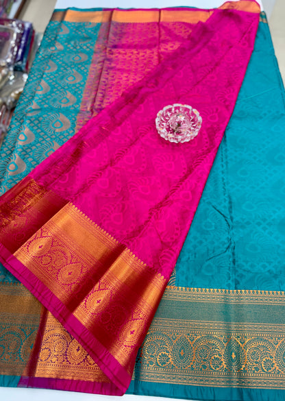 Bridal Soft Silk Saree with Jacquard Weaving & Contrast Border for Women