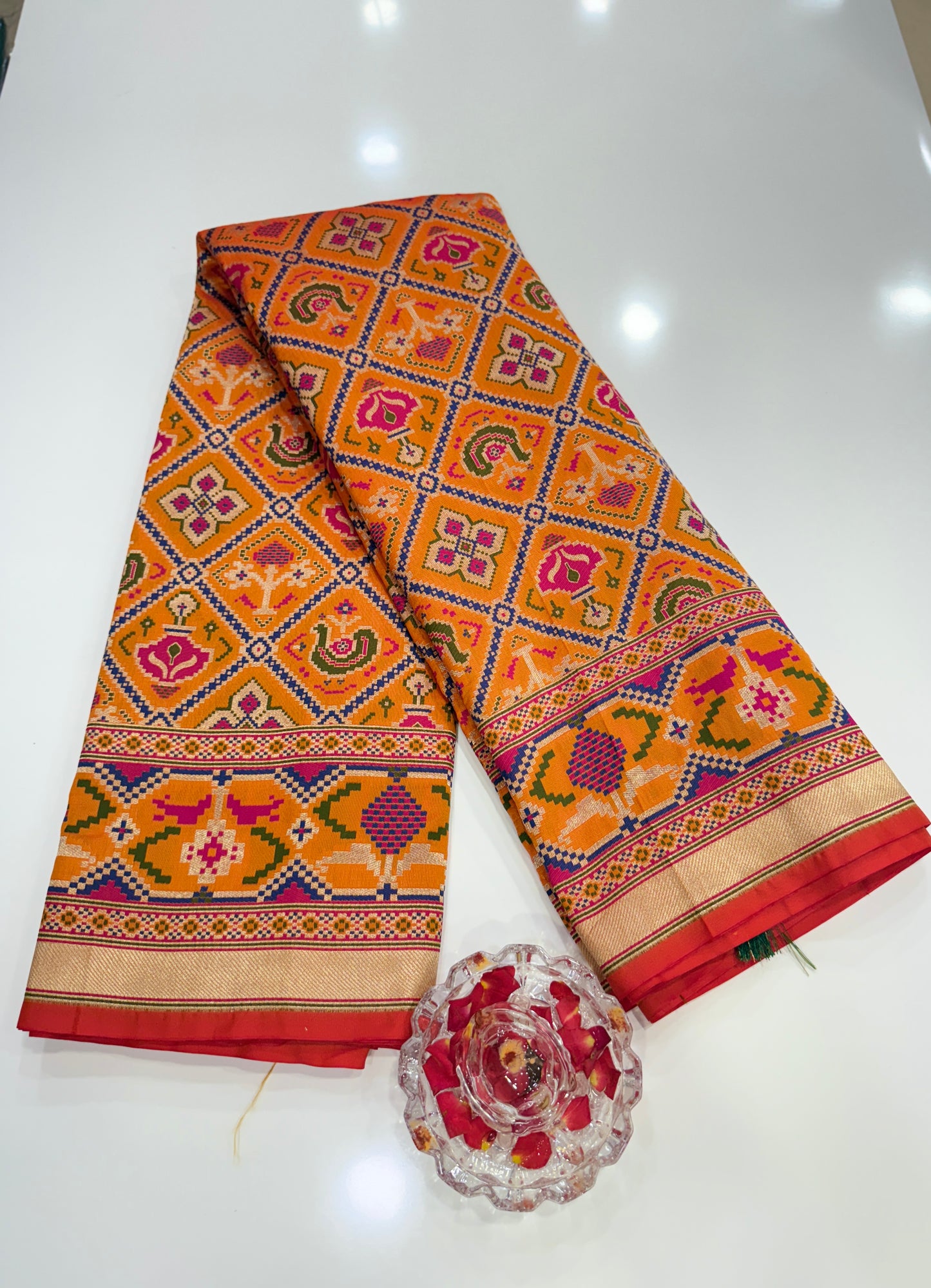 Orange Designer Silk Saree with Heavy Embroidery Work and Unstitched Blouse for Festive and Wedding Wear