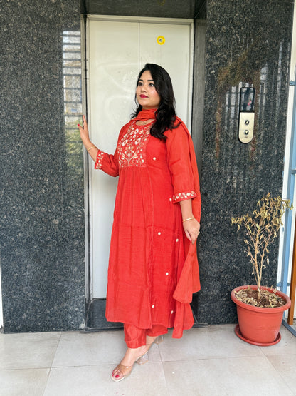Mul Chanderi Kurta Pant Dupatta Set with Embroidery Work – Women’s Ethnic Wear (Sizes M–3XL)