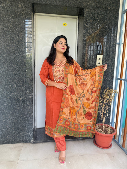 Dola Silk Suit Set with Cotton Lining and Printed Dupatta for Women – Sizes 38 to 46