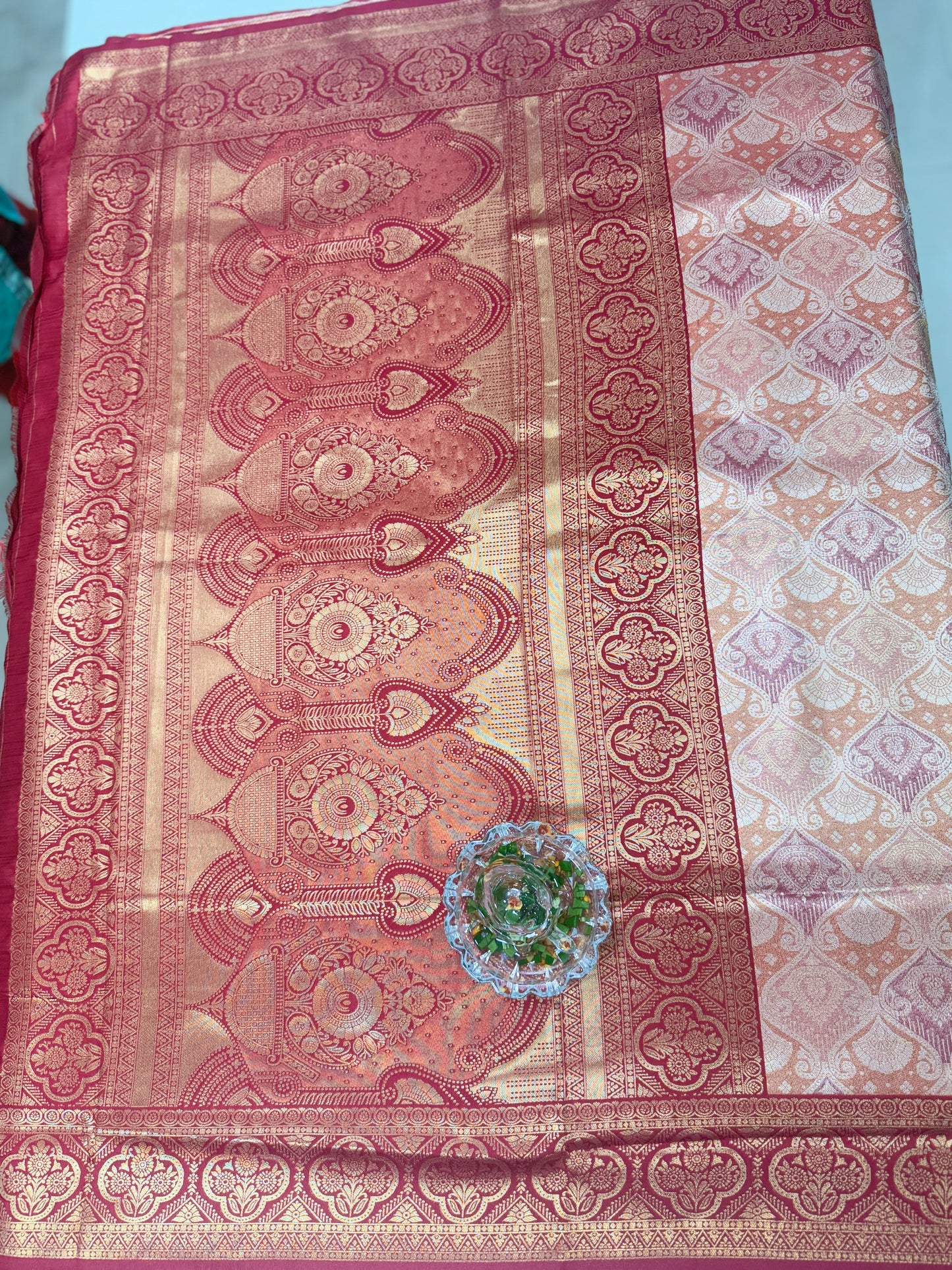 Tissue silk saree with rich zari weaving and contrast border for women