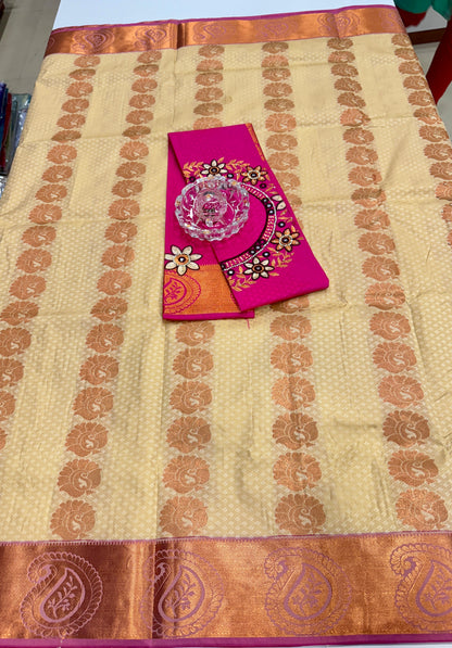 Soft Silk Saree with Cutwork and Stone Embellishments for Women