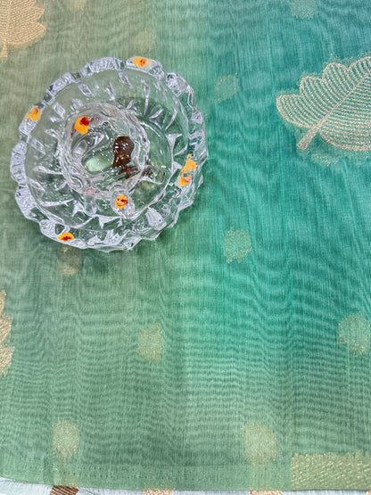 Soft Handloom style Silk Saree with Zari Leaf Weaving and Gradient Shading – Festive Wear Saree for Women