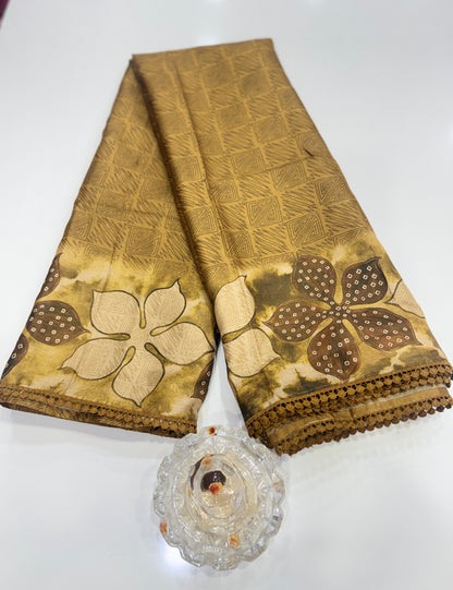Nilambari Silk Floral Printed Saree with Lace Border