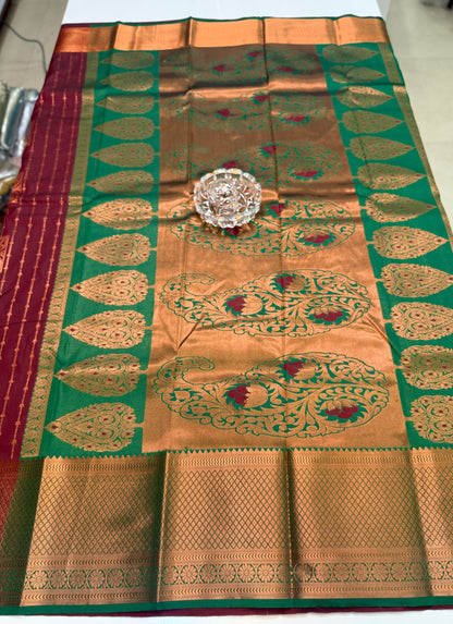 Dharmavaram Silk Saree with Intricate Meena Work and Blouse Piece for Women
