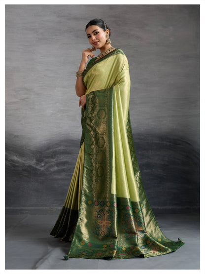 Kanjivaram Soft Silk Saree with Double Zari Kadiyal Border, Meenakari Pallu and Brocade Blouse