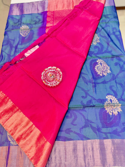 Pochampalli Printed Silk Saree with Satin Border and Blouse – Powerloom Weave for Women