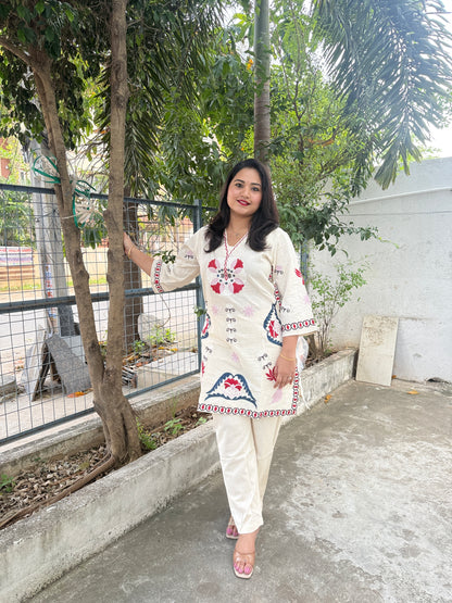 Women's Cotton Flex Embroidered Kurta Pant Set – Daily Wear (Sizes M to XXL)