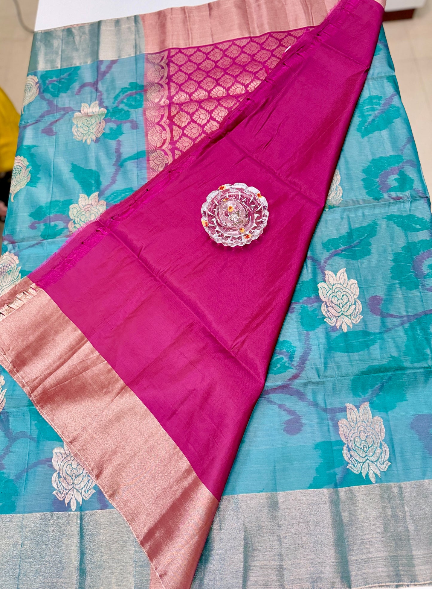 Pochampalli Printed Silk Saree with Satin Border and Blouse – Powerloom Weave for Women