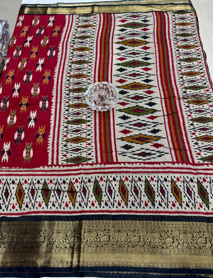 Semi Maheshwari Silk Saree with Zari Border & Ikat Style Weaving for Women