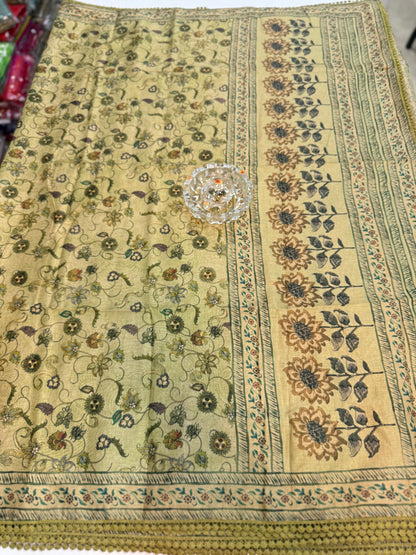 Nilambari Silk Floral Printed Saree with Lace Border