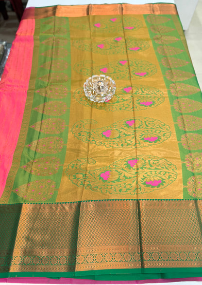 Dharmavaram Silk Saree with Intricate Meena Work and Blouse Piece for Women