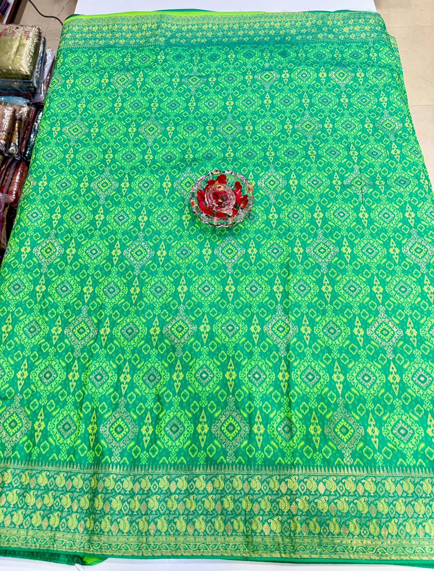 Lime green Designer Silk Saree with Heavy Embroidery Work and Unstitched Blouse for Festive and Wedding Wear