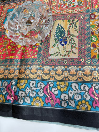 Japan satin saree for women with position print pallu and blouse, soft satin printed saree for festive and casual wear