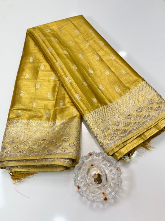 Rich Tissue Silk Saree with Heavy Zari Weaving and Ornate Border for Women
