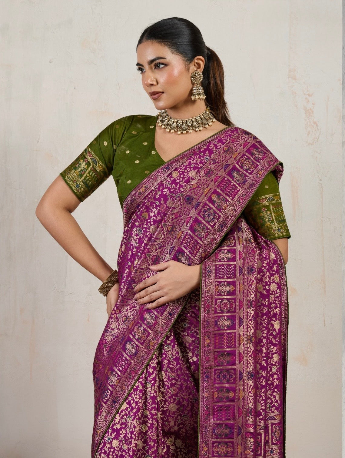 Soft Makhmal Silk Saree with 11-Shade Meenakari Weaving and Grand Pallu – Heritage Wedding Saree for Women