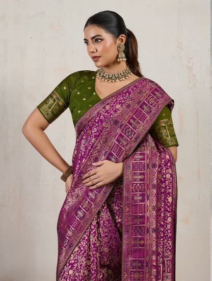 Soft Makhmal Silk Saree with 11-Shade Meenakari Weaving and Grand Pallu – Heritage Wedding Saree for Women