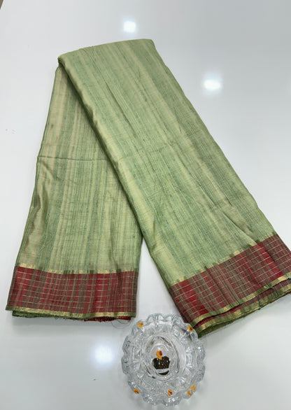 Handloom Style Katan Silk Saree with Red Zari Border – Elegant Office & Festive Wear Saree for Women