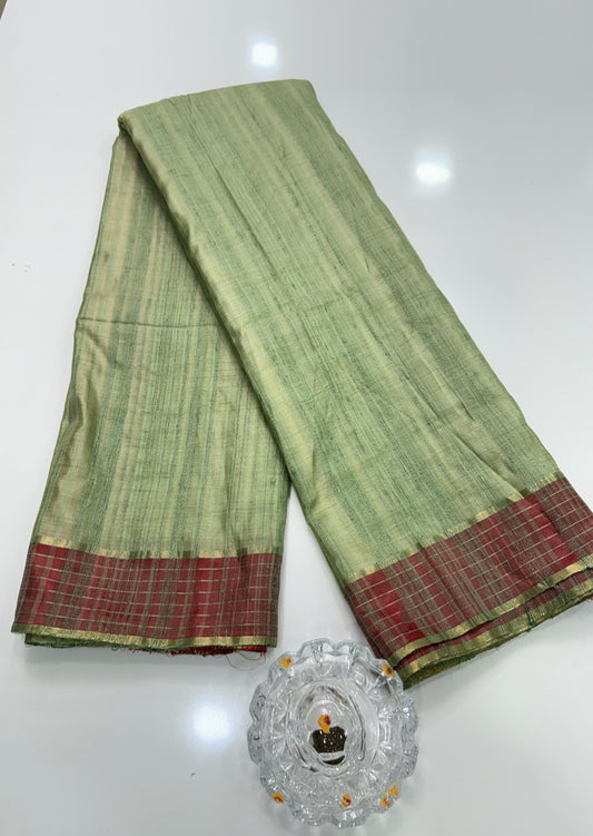 Handloom Style Katan Silk Saree with Red Zari Border – Elegant Office & Festive Wear Saree for Women