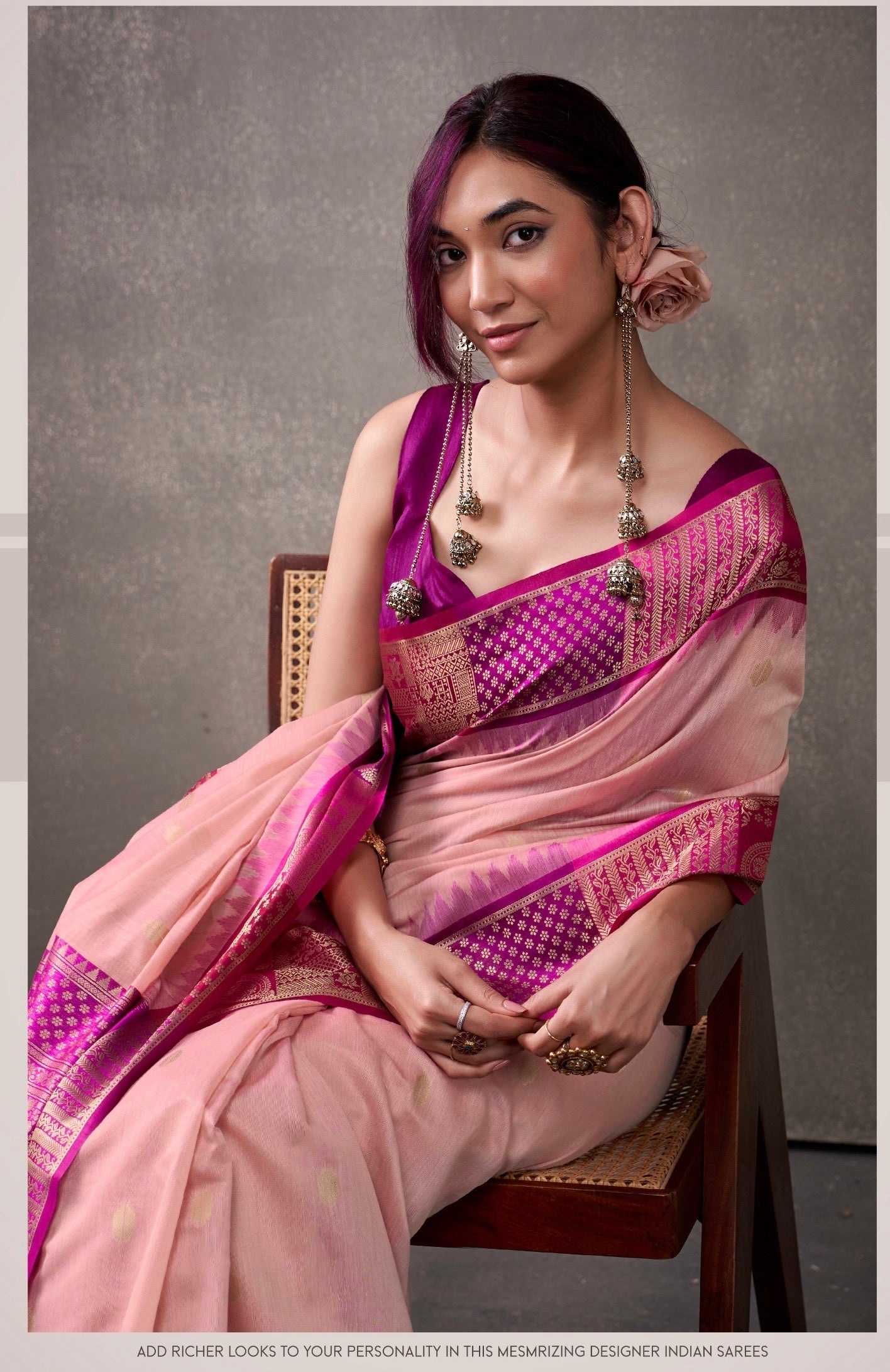 royal modal cotton saree with zari border and contrast blouse – festive ethnic wear for women