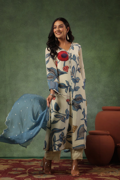 Pure Crepe Kurti Pant with Dupatta Set