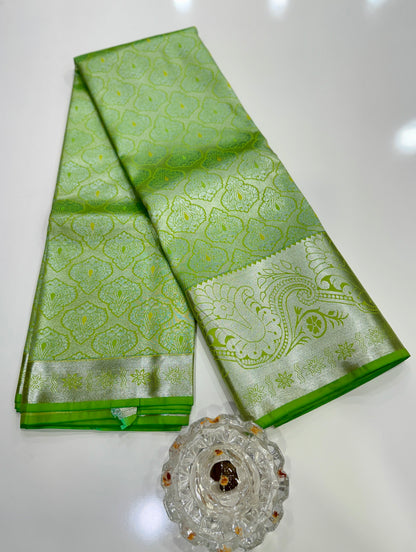 Traditional Kanchipuram Style Silk Saree for Women with Zari Border and Blouse Piece | Power-loom Woven Saree