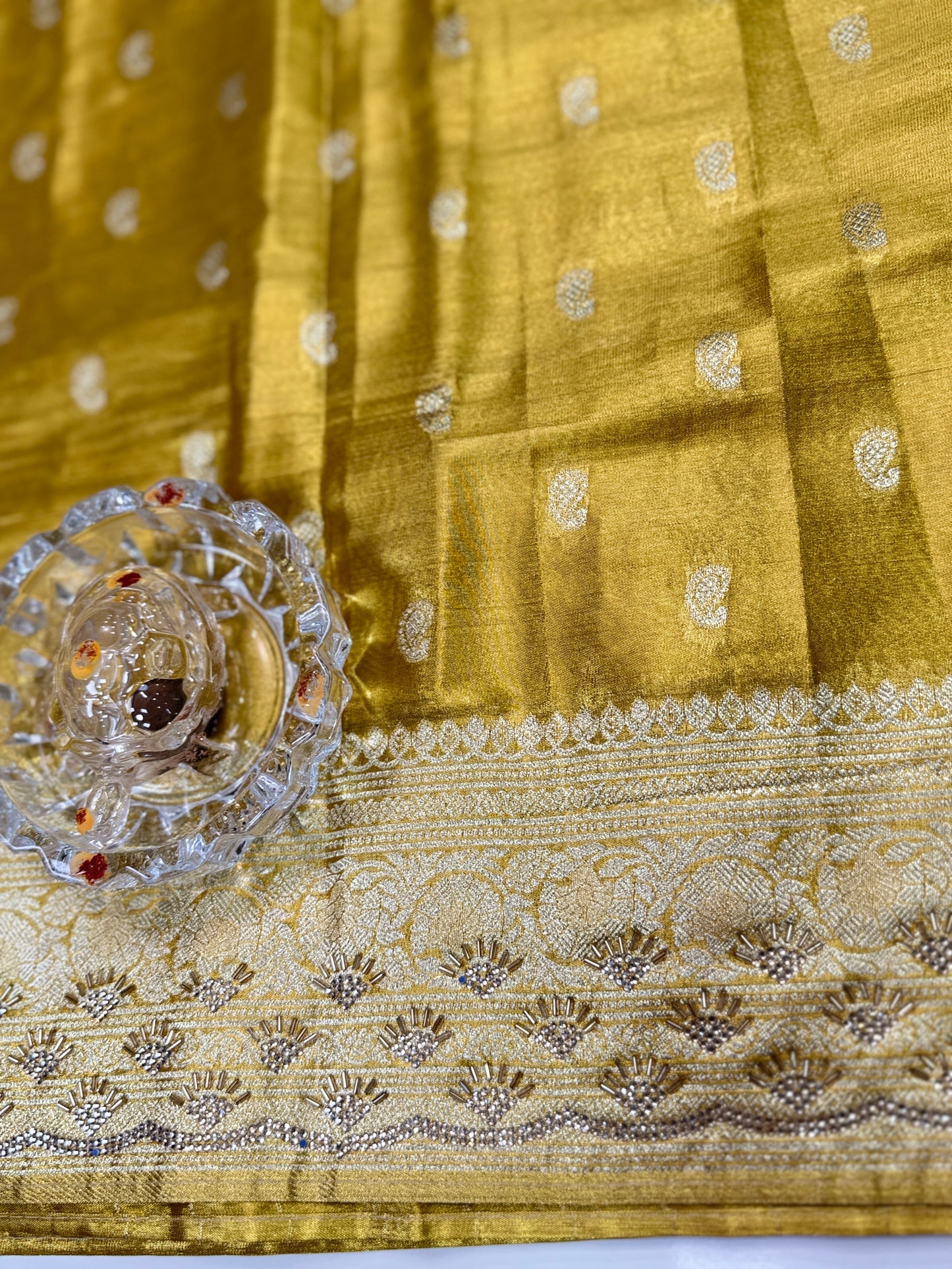 Rich Tissue Silk Saree with Heavy Zari Weaving and Ornate Border for Women