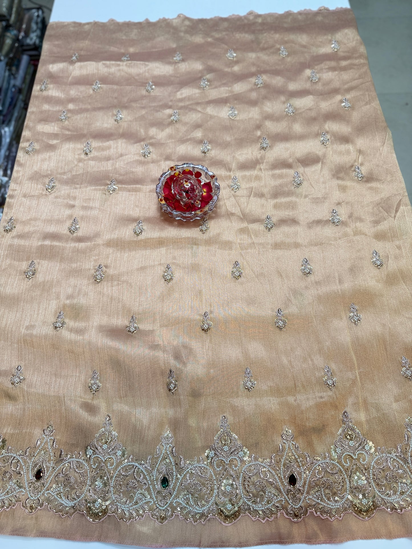 Pink Pure Ziraf Silk Saree with Jari, Moti, Cut Dana & Emerald Heavy Work – Bridal Designer Saree for Women