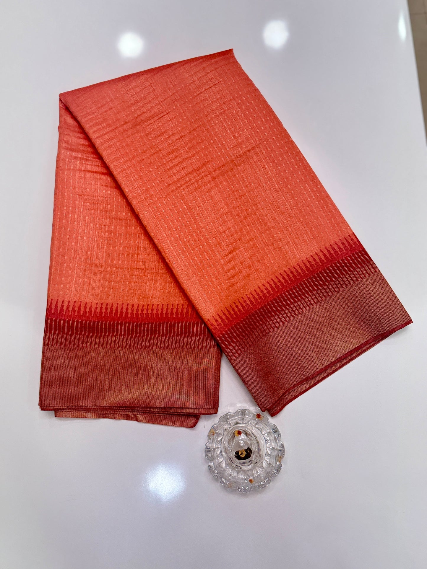 Semi Raw Silk Saree with Temple Border and Blouse – Handwoven Style Festive Wear