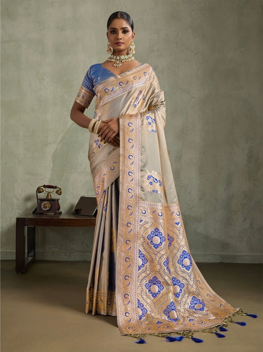 Satin Silk Saree with Zari Weaving and Meenakari Pallu for Women