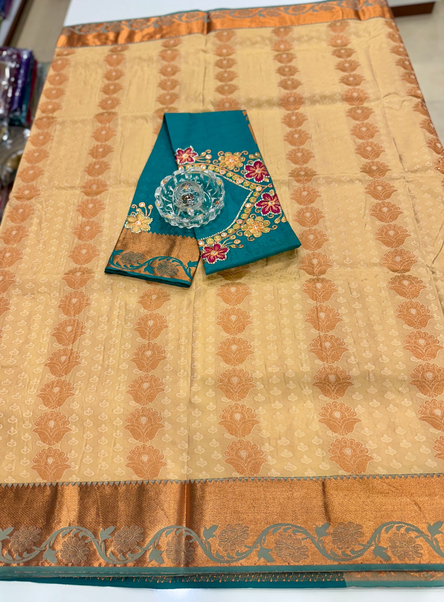 Soft Silk Saree with Cutwork and Stone Embellishments for Women