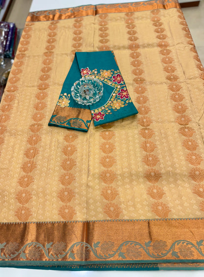 Soft Silk Saree with Cutwork and Stone Embellishments for Women
