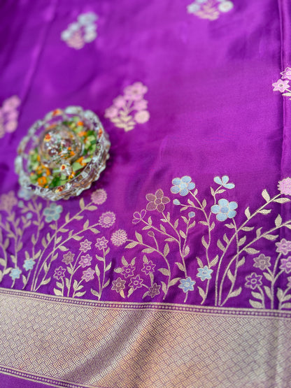 Mashru silk saree with floral zari weaving and blouse piece for women