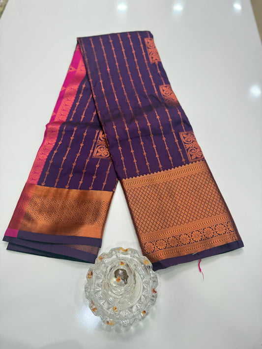 Dharmavaram Silk Saree with Intricate Meena Work and Blouse Piece for Women
