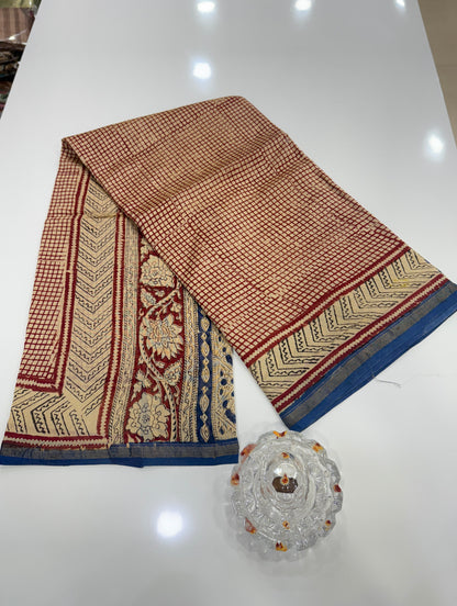 Pure Chanderi Silk Saree with Intricate Handblock Print and Blouse Piece – Traditional Wear for Women