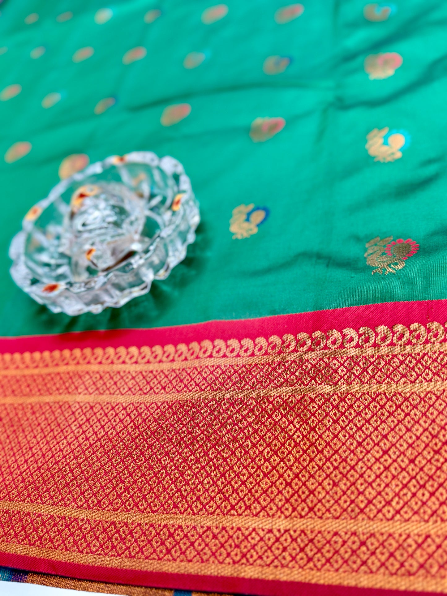 Paithani Soft Silk Saree with Zari Weaving and Contrast Blouse