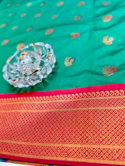 Paithani Soft Silk Saree with Zari Weaving and Contrast Blouse