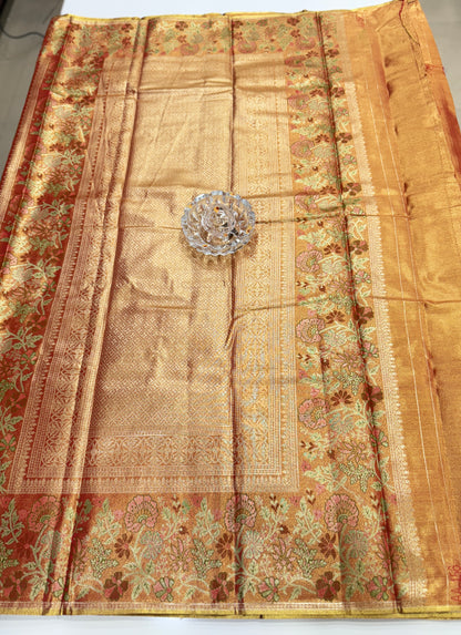 Dharmavaram Style Silk Saree with Zari Floral Weaving and Grand Pallu – Traditional Wedding Saree