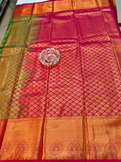 Bridal Kanchipuram Style Silk Saree with Rich Zari Border – Festive Wear